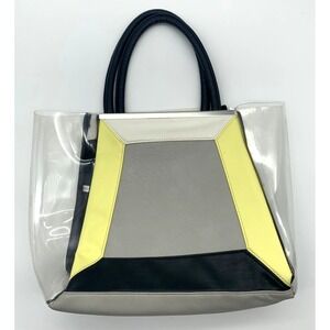 Vintage Y2K Rampage Clear PVC Tote Bag Gray Black Neon Colorblock Purse